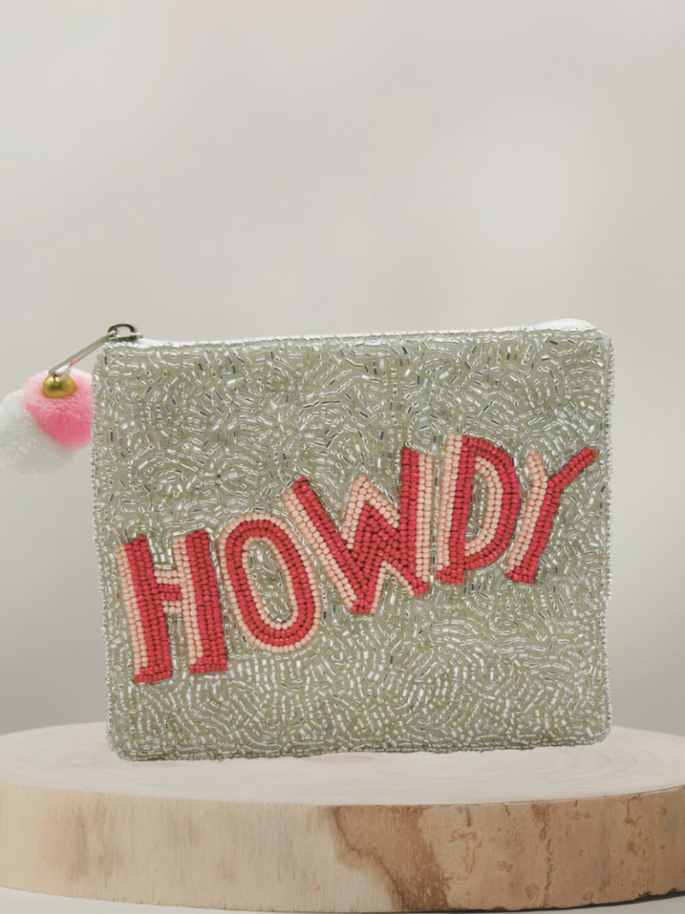 Howdy Western Cowgirl Silver Sparkle Beaded Pouch Wallet Bag Pink NEW Gift NWT - Picture 6 of 6